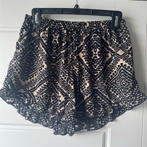 Black and Cream Women's Ruffle Shorts